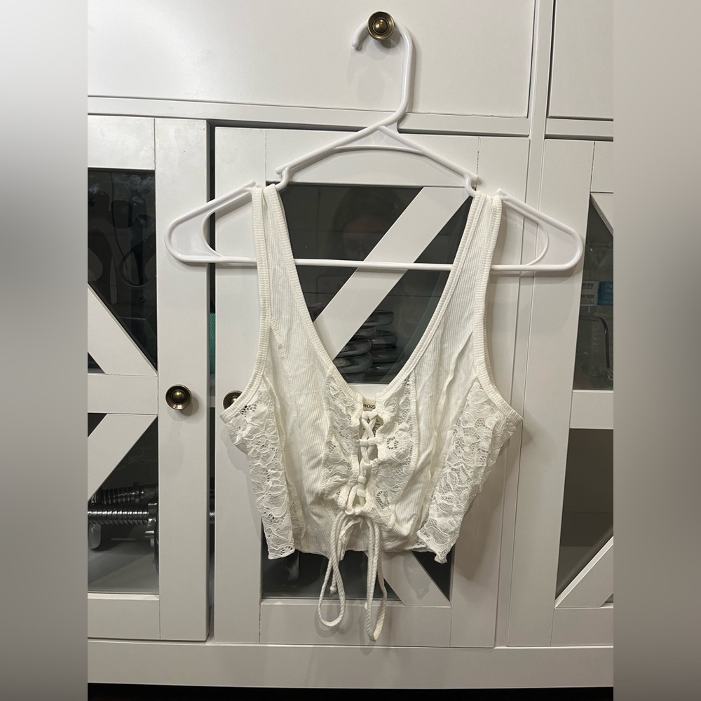 White Lace Tie up Bozzolo Tank Top Large